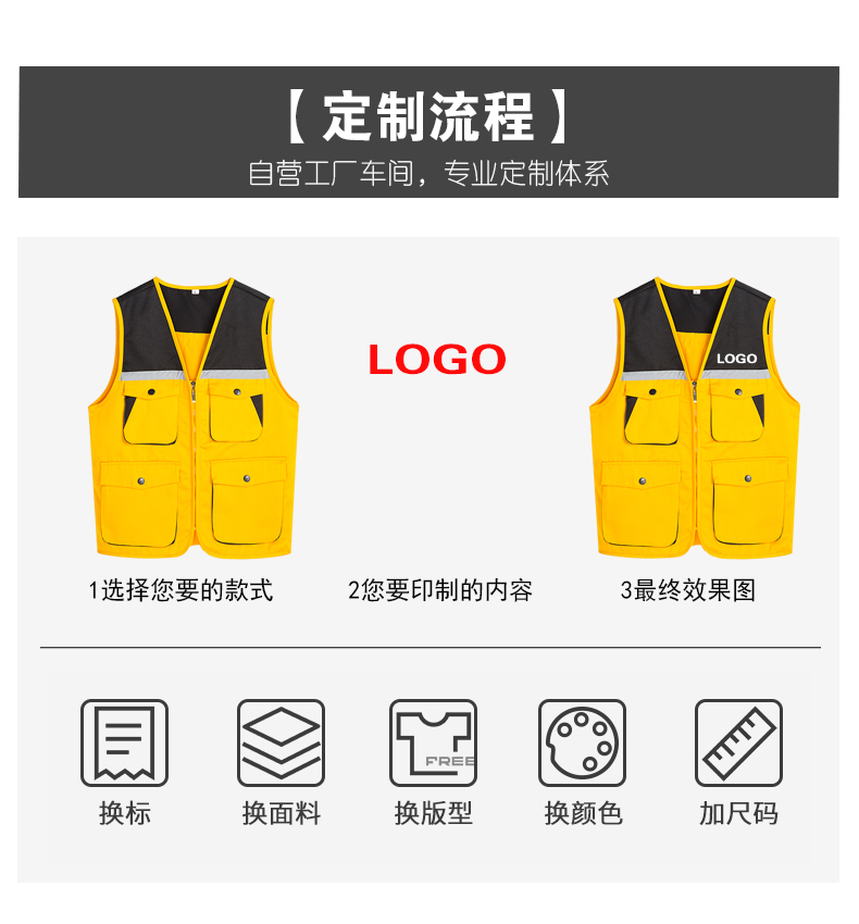 拼色工作服馬甲定製印logo字家政物業公司反光多口袋背心訂做工裝-馬甲背心訂製 